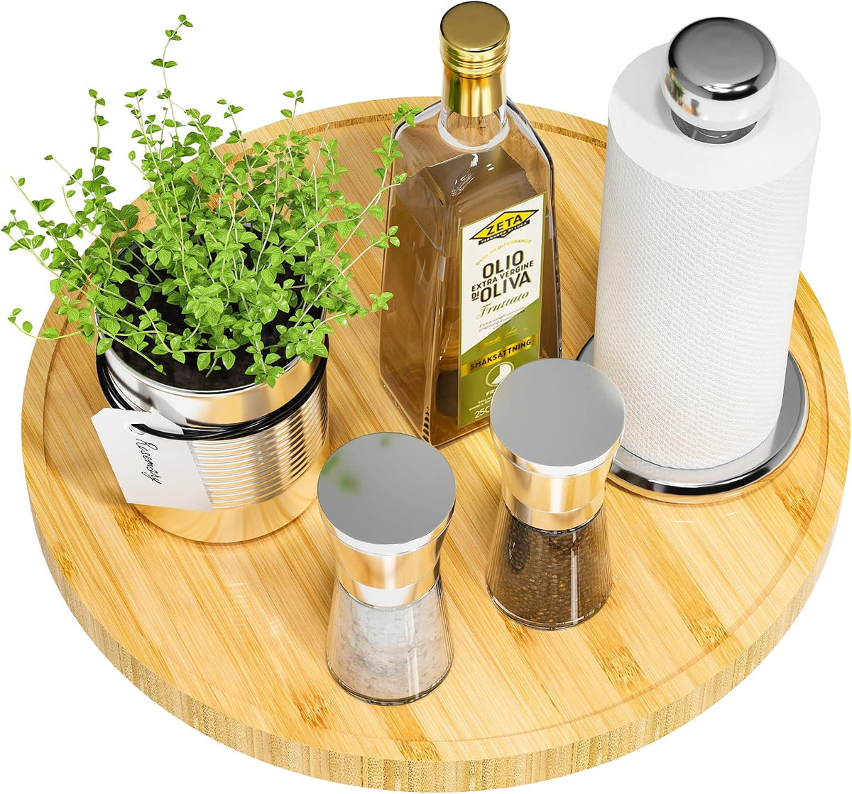 Lazy Susan Organizer, 10 Inch Non-Skid Bamboo Turntable Organizer for Salt Pepper Olive Oil and Spices Next to Stove, Wooden Lazy Susan for Table or Kitchen Countertop Organizer