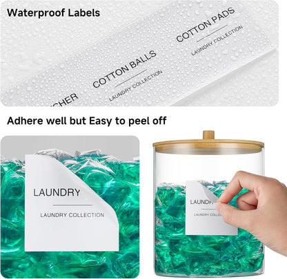 Glass Jars and Acrylic Dryer Sheet Holder, Laundry Pods Container with Bamboo Lid and 27 Labels, Powder Detergent Containers for Laundry Room Organization, Storage Jars Set (3 Pack, Black)