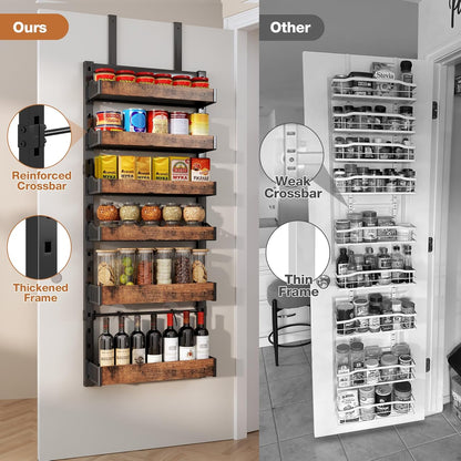 8-Tier Over The Door Pantry Organizer, Heavy-Duty Metal Wall Mount or Hanging Spice Rack, behind the door storage Shelves with Adjustable Basket, Back of Door Organizer for Kitchen Cabinet and Closet