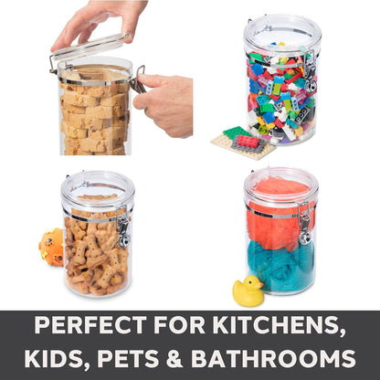 Oggi Clear Canister Set with Clamp Lids & Spoons - Airtight Food Storage Containers, Ideal for Kitchen & Pantry Storage of Bulk, Dry Food Including Flour, Sugar, Coffee, Rice, Tea, Spices & Herbs