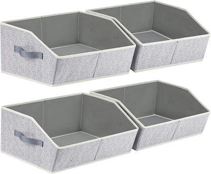 Homsorout Closet Organizers Bins 6 Packs - Large Closet Shelf Organizer with Handles, Fabric Trapezoid Storage Bins, Collapsible Storage Cubes for Clothes, Towels, Light Gray
