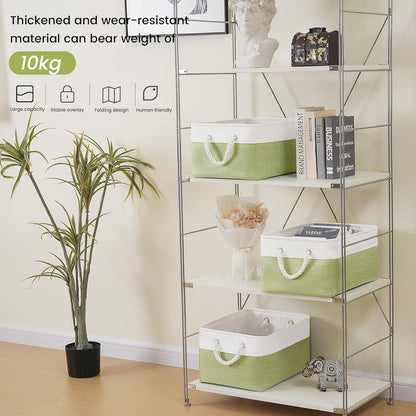 Large Storage Baskets- 15.7x11.8x8.26 inch Storage Bins for Shelves and Closet Organizing, Foldable Fabric Bin for Home Organization Clothes and Laundry (3-Pack, White&Khaki)