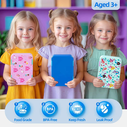 Bento Lunch Box for Kids, 6 Compartments BPA Free, Dishwasher Safe Back to School Snack Bento Lunch Containers Boxes, Ideal Portion Sizes for On-the-Go Meal, Ages 3+, School, Green Patterned