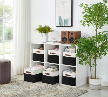 DECOMOMO Storage Bins, Large Fabric Storage Baskets for Shelves, Decorative Linen Closet Organizer, 15 x 11 x 9.5 inches (Beige & White, 3 Pack)