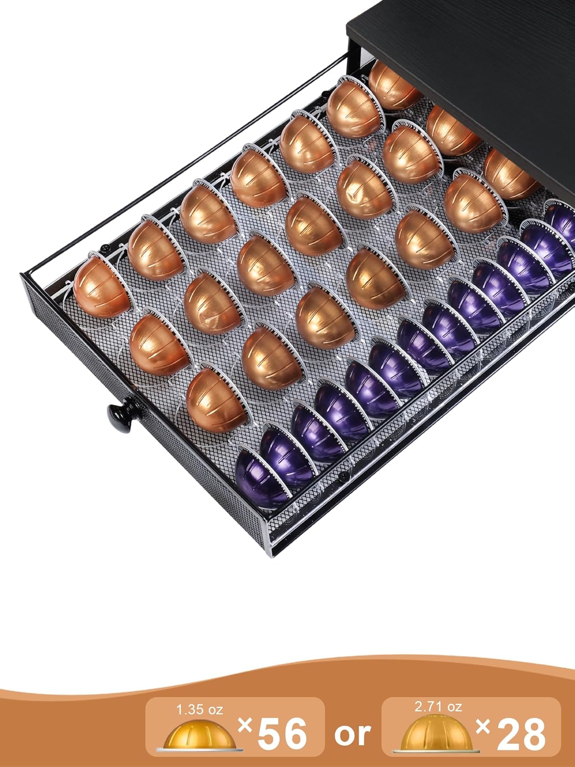 Sedegn Coffee Pod Holder Counter Coffee Vertuo Capsules Storage Organizer with Sliding Drawer Compatible For 35 K-Cup Pods No Assembly Needed Rustic Brown