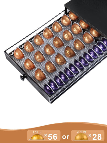 Sedegn Coffee Pod Holder Counter Coffee Vertuo Capsules Storage Organizer with Sliding Drawer Compatible For 35 K-Cup Pods No Assembly Needed Rustic Brown