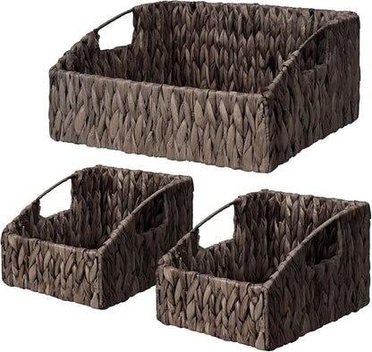 Rattan Storage Baskets, Handwoven Wicker Storage Bins with Built-in Handles, Storage Container Baskets for Shelves, Bedroom, Bathroom, Laundry Room or Kitchen(Natural)