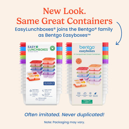 Bentgo Easyboxes 4-Compartment Snack Containers - 8-Piece Set with 4 Trays & 4 Custom-Fit Lids to Seal in Freshness - Reusable Food Storage & Meal Prep Bento BPA-Free Containers (Brights 4-Pack)