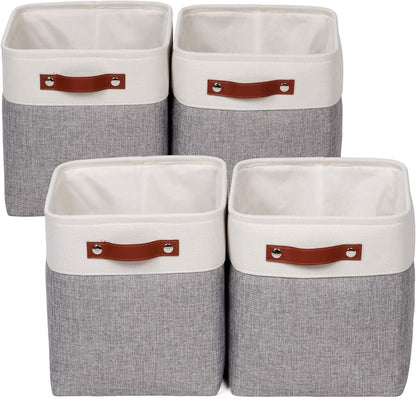 Univivi 4PC Small Fabric Storage Bins,15x6x5 inch Long Narrow Storage Baskets with PU Handles for Closet,Cabinet,Countertop Organizing Small Items (Gray,15x6x5 inch)