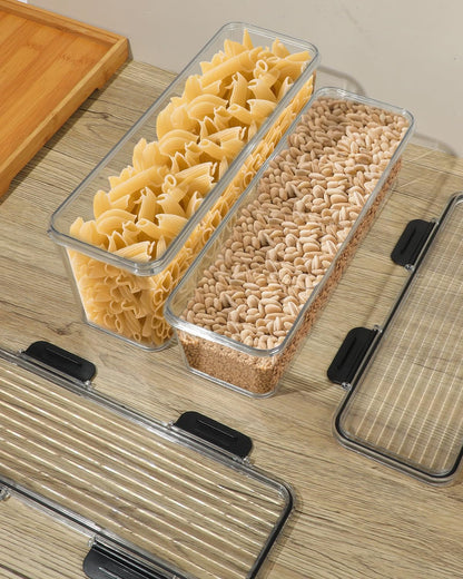 EORTA Set of 2 Spaghetti Pasta Storage Container with Lid, (3.6L/2.8L) Clear Kitchen Pantry Organizer for Noodles, Flour & Dry Food, Plastic Canisters Keeper Box with Black Cover, Size M/L (Black)