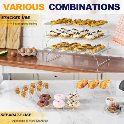 2PCS Cooling Racks for Cooking and Baking - 10" x 15"Heavy Duty Stainless Steel Wire Rack for Baking, Grilling, Roasting - Oven & Dishwasher Safe - Fits Jelly Roll Sheet Pan-Silver