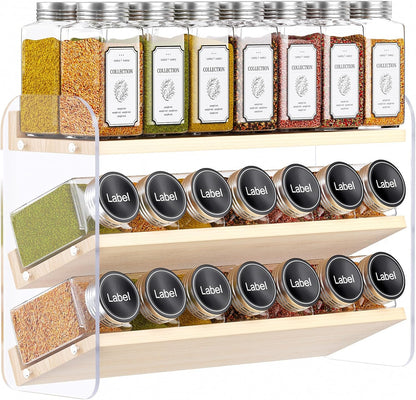 MUDEELA 4 Tier Spice Rack Organizer for Cabinet,Wooden Vertical Spice Shelf, Seasoning Organizer for Countertop, Kitchen, Pantry, Freestanding, 13.4" W × 11.2" H (No Jars Included), White