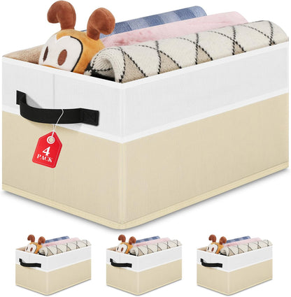 Closet Storage Bins, Large Closet Organizer Baskets with Divider & Handles,Trapezoid Fabric Shelf Organizers, Collapsible Storage Cubes for Clothes, Towels, Toys - Beige