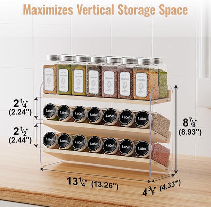 MUDEELA 4 Tier Spice Rack Organizer for Cabinet,Wooden Vertical Spice Shelf, Seasoning Organizer for Countertop, Kitchen, Pantry, Freestanding, 13.4" W × 11.2" H (No Jars Included), White