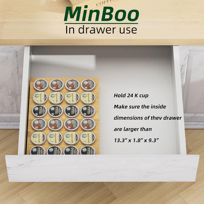 MinBoo BamBoo k cup holder Drawer or Countertop k cup Organizer Coffee Pod Holder Hold 35 Coffee Pod Storage Kcup coffee pods holder for coffee station Office and Kitchen k cup storage