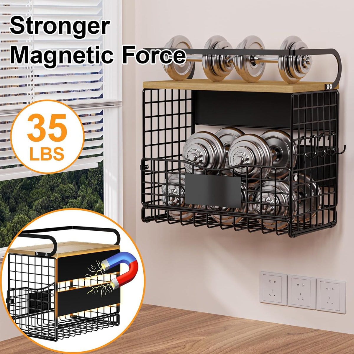 Magnetic Shelf for Fridge,Hanging Wall Basket for Potato Onion Fruit and Vegetable Storage Bins,Large Produce Container Magnetic Spice Rack for Refrigerator Kitchen Counter Pantry,Black