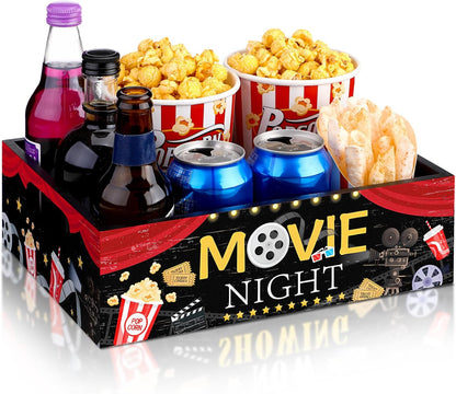 Movie Night Supplies Snack Trays with Handles Reusable Wooden Movie Gift Basket for Theater Popcorn Bucket Bowl Box Container Family Room Decor(Classic Style)