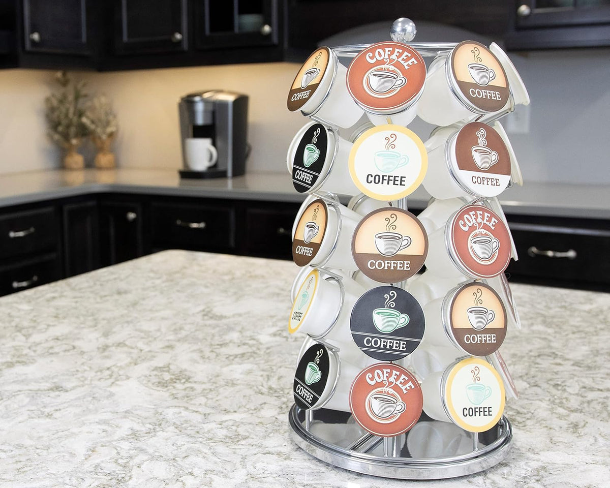 Nifty K Cup Holder – Compatible with K-Cups, Coffee Pod Carousel | 35 K Cup Holder, Spins 360-Degrees, Lazy Susan Platform, Modern Black Design, Home or Office Kitchen Counter Organizer