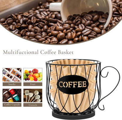 Coffee Pod Holder Organizer,Large Capacity K Cup Holder Organizer, Storage Basket for Kitchen Countertop Office Coffee Bar with Wooden Base(Rustic Brown-Square)