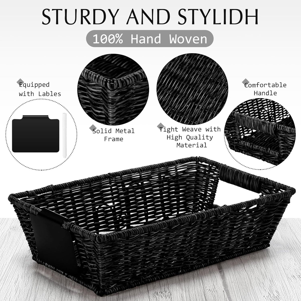 Marsui 9 Pcs Wicker Storage Baskets for Pantry Organization with Handle Labels Handwoven Multi-size Dark Brown Small Organizer Baskets Storage Bin Container for Shelves Closet Toilet Christmas Holiday