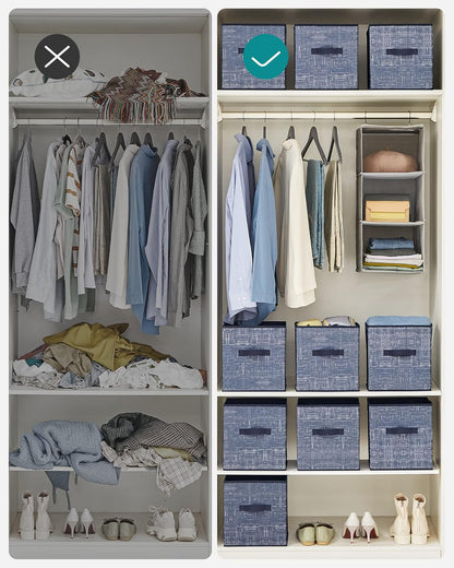 SONGMICS Storage Cubes, 11-Inch Non-Woven Fabric Bins with Double Handles, Set of 6, Closet Organizers for Shelves, Foldable, for Clothes, Cattail Gray UROB26LG