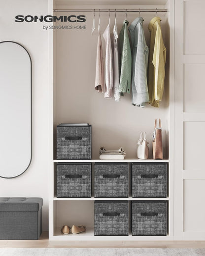 SONGMICS Storage Cubes, 11-Inch Non-Woven Fabric Bins with Double Handles, Set of 6, Closet Organizers for Shelves, Foldable, for Clothes, Cattail Gray UROB26LG