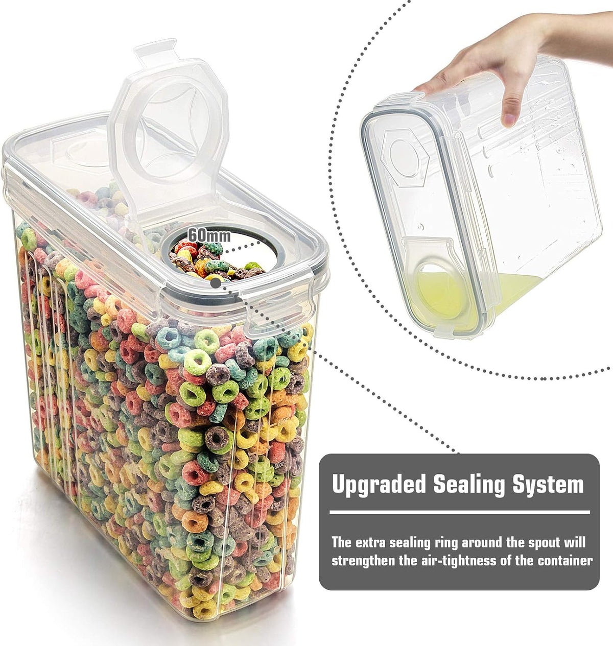 Wildone Cereal Storage Containers Set, Large BPA Free Plastic Airtight Food Storage Containers 4L for Flour, Sugar, 6 Piece Set Cereal Dispensers with 20 Labels & Marker, Black