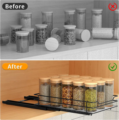 BOIVSHI 2-Tier Spice Rack, Pull Out Cabinet Organizer Spice Racks Height Adjustable Heavy Duty Metal Basket for Inside Cabinets & Pantry Closet(9.5''Wx10.5''Dx9.5''H)