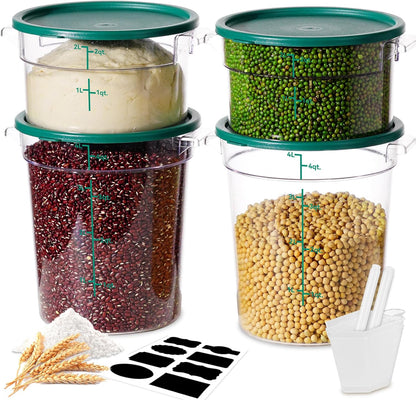 4QT NSF Food Storage Containers: 8 PCS [Food Grade][Hot&Cold Resistant] Commercial Clear Food Storage Containers with Lids for Restaurant Kitchen Proof Dough, Measuring Spoons Included(BPA FREE) - Colors B