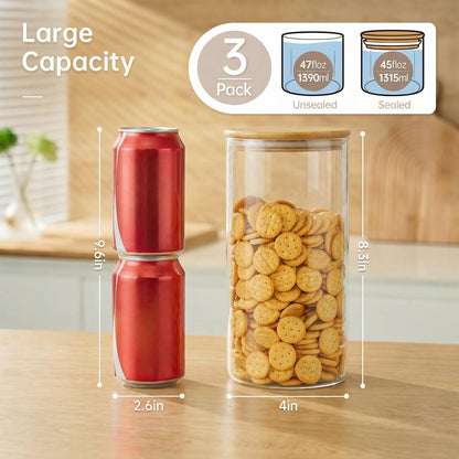 32oz - Glass Jars with Bamboo Lids, Glass Pantry Storage Containers with Airtight Lids, Round Air Tigh Food Storage Canisters for Cereal, Pasta, Flour, Sugar, Rice, Best for Kitchen Organizer