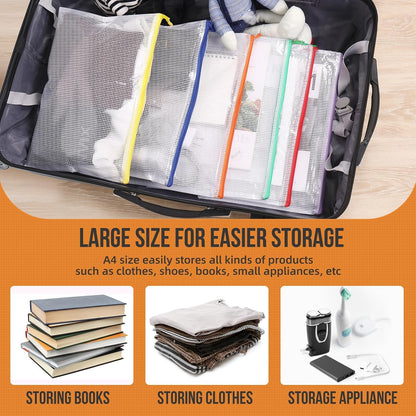 YOPCDJ 24pcs Mesh Zipper Pouch File Bags Puzzle Storage Bags, A3 17x12 Inches Large Reusable Zipper Pouches for Organizing Classroom Board Game Organization