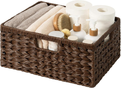 GRANNY SAYS Wicker Storage Baskets for Shelves, Wicker Baskets for Organizing, Waterproof Woven Basket for Pantry, Rectangle Basket for Shlef, Brown, 2-Pack