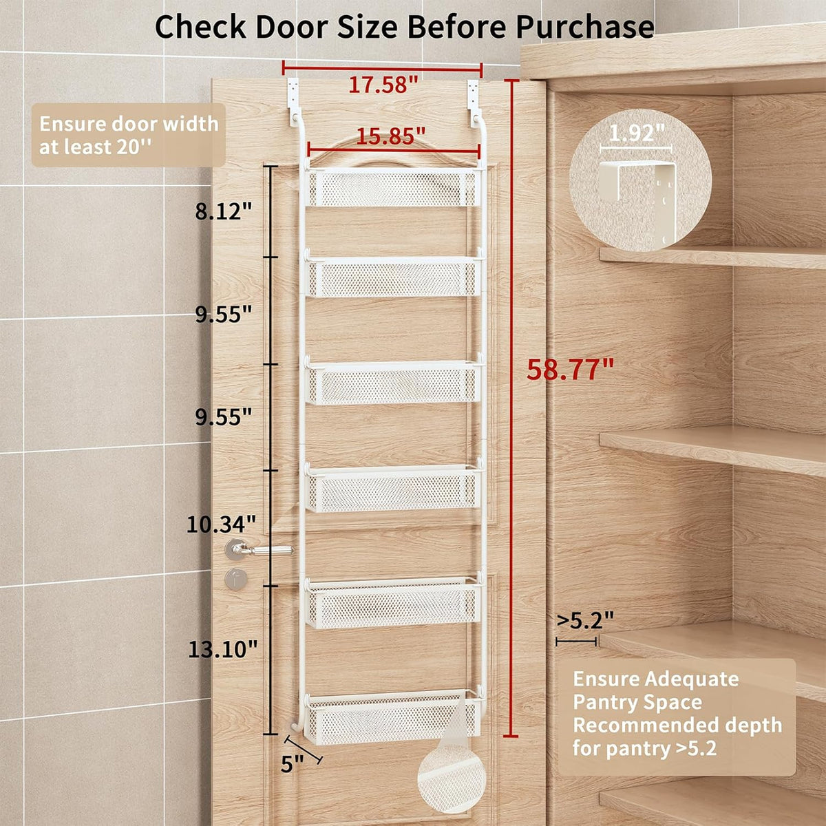 Over the Door Pantry Organizer, 6-Tier Pantry Door Organization and Storage, Over the Door Spice Rack, Home & Kitchen Storage Shelves for Cabinet, Black