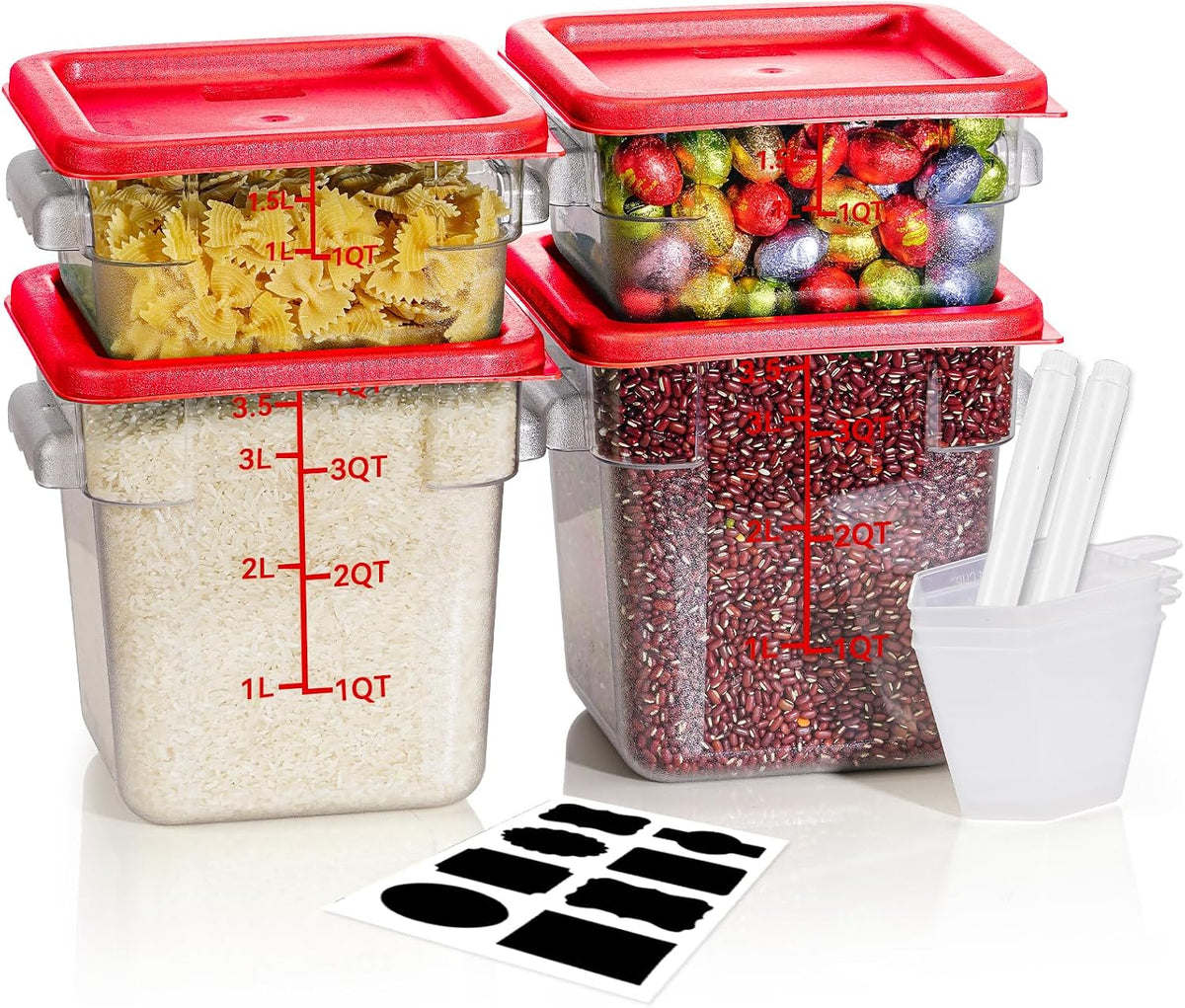 4QT NSF Food Storage Containers: 8 PCS [Food Grade][Hot&Cold Resistant] Commercial Clear Food Storage Containers with Lids for Restaurant Kitchen Proof Dough, Measuring Spoons Included(BPA FREE) - Colors A
