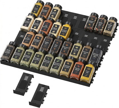 Lifewit Spice Drawer Organizer, 36PCS Interlocking Spice Rack for Drawer, Adjustable Seasoning Drawer Organizer with Non-Slip Pads, Spice Organization & Seasoning Storage for Kitchen Cabinet, Black