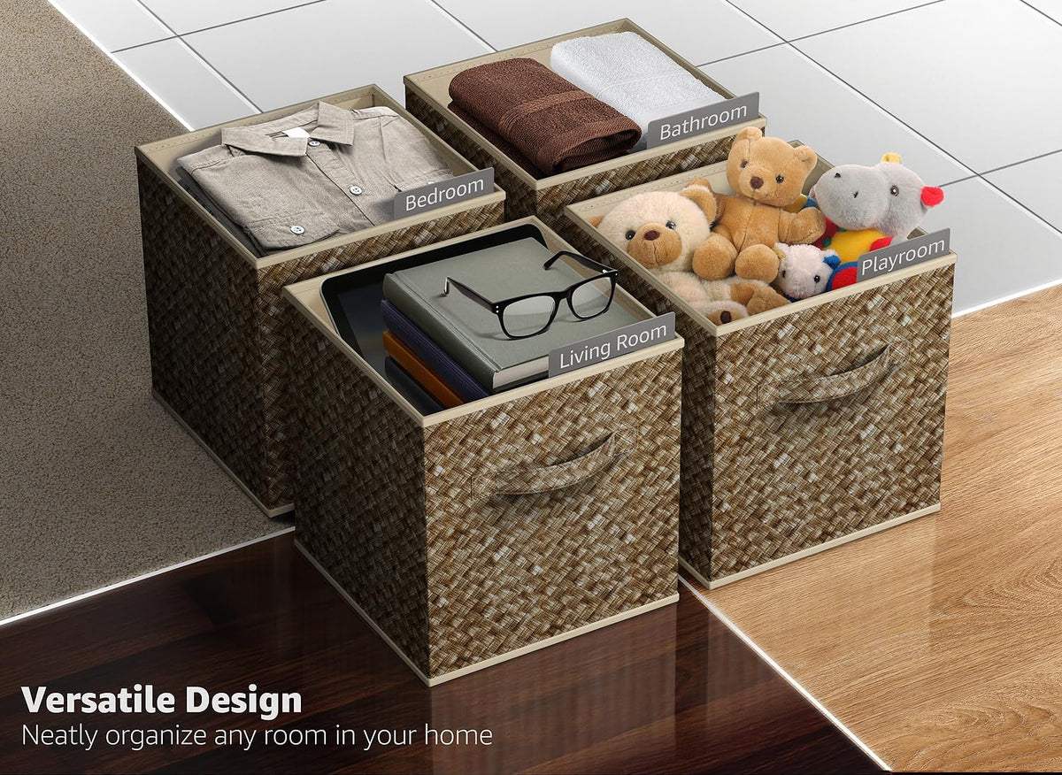 Sorbus Foldable Storage Bins - 11 Inch Sturdy Collapsible Fabric Storage Cubes with Handle - 4 Baskets for Organizing Clothes & Toys - Organization & Storage Baskets for Shelves, Pantry, Closet, Cubby