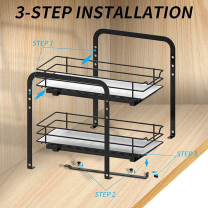 BOIVSHI 2-Tier Spice Rack, Pull Out Cabinet Organizer Spice Racks Height Adjustable Heavy Duty Metal Basket for Inside Cabinets & Pantry Closet(9.5''Wx10.5''Dx9.5''H)