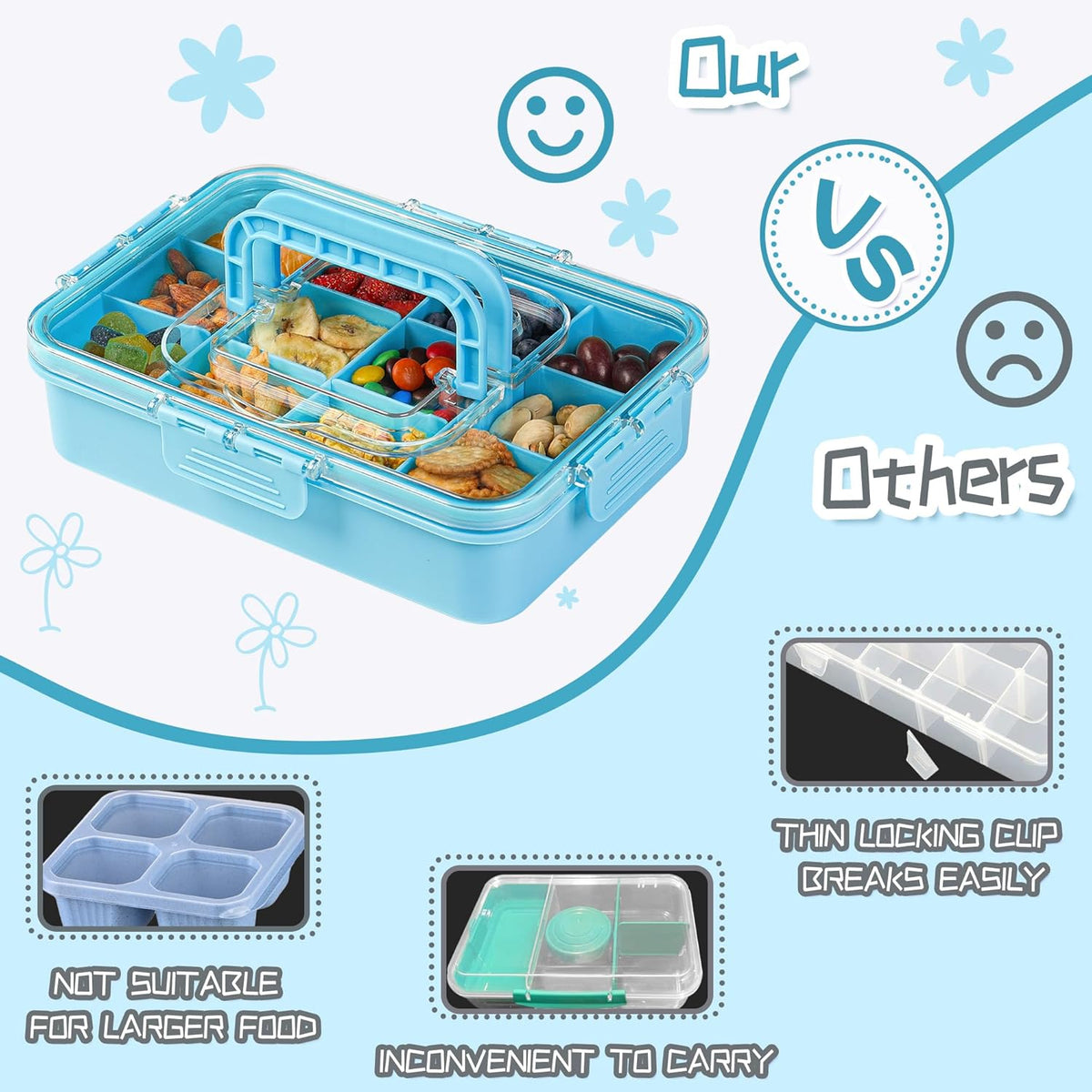 Xyptorix Snack Box Container for Kids - Adjustable 12-Compartment Snack Containers, Reusable Bento Box, Dishwasher Safe, BPA-Free, Perfect for School, Travel, Camping & Picnic, Ivory White