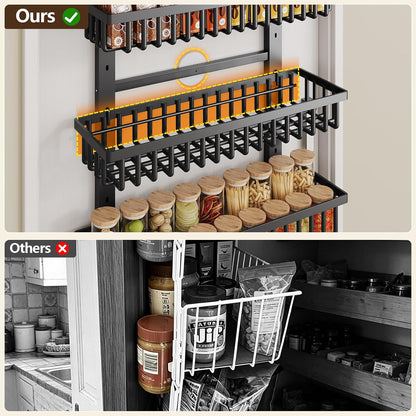 POKIPO 9 Tier Over The Door Pantry Organizer, 2 in 1 Wall Mount or Hanging Spice Rack with Adjustable Deep Basket, Heavy-Duty Seasoning Organizer and Storage for Kitchen Cabinet Closet Bathroom