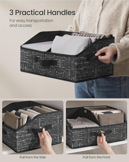 SONGMICS Set of 6 Storage Baskets, Foldable Storage Bins, Fabric Boxes, 15.7 x 11.8 x 7.9 Inches, Closet Storage Organizers, 3 Handles, for Bedroom, Living Room, Summer Sand URFB0140K01