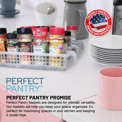 Handy Basket – Kitchen Discovery – Kitchen Pantry Organizers and Storage - Plastic Organizer Bins with Handles in Large Size for Chip Bags, Cake Mixes, Pasta, and Condiments
