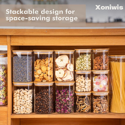 3-Pack 2.2Qt Square Glass Spaghetti Jars with Bamboo Lids, Tall Food Storage Containers for Pantry Organization, Elegant Kitchen Storage Canister for Pasta, Penne, Macaroni, Lasagna, Fusilli