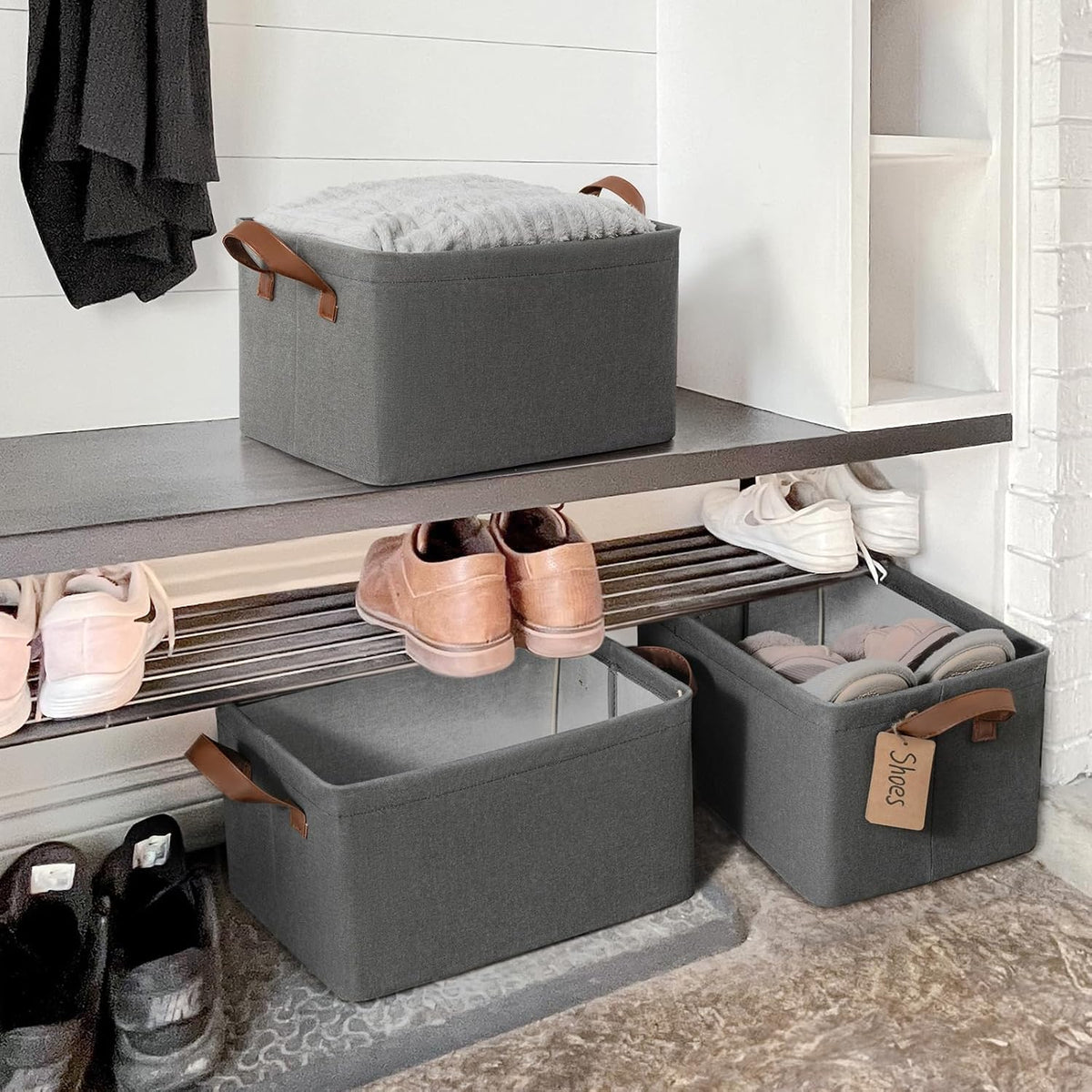 CHICVITA Large Storage Baskets for Shelves, Fabric Storage Bins with Metal Frame, Closet Organizers and Storage Boxes for Clothes Toy, Beige