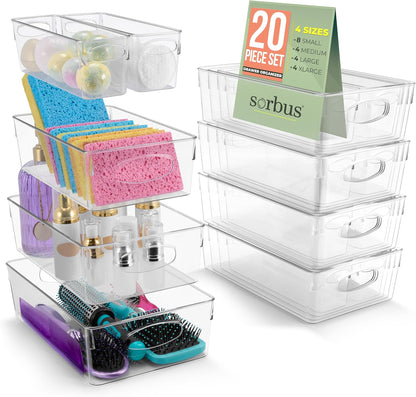Sorbus Small Clear Plastic Storage Bins for Organizing, Clear Organizer Bins with Handles, Plastic Storage Bins for Closet, Pantry, Fridge, Medicine Cabinet Organizer, Shelves, Freezer, Drawer