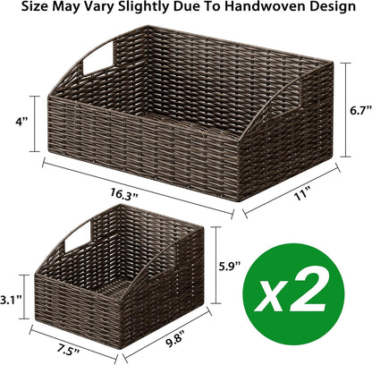 Rattan Storage Baskets, Handwoven Wicker Storage Bins with Built-in Handles, Storage Container Baskets for Shelves, Bedroom, Bathroom, Laundry Room or Kitchen(Natural)