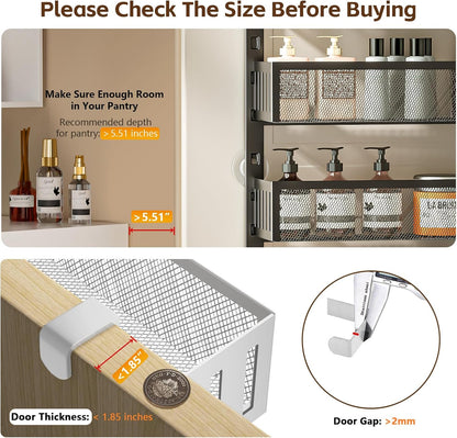 6-Tier Over The Door Pantry Organizer with Mesh Baskets, Adjustable & Stable Hanging Spice Rack for Kitchen, Bathroom, Bedroom, and Baby Essentials Storage