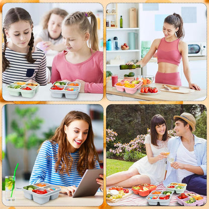 Snack Containers, 4 Compartment Snack Box Containers Bento Box, Reusable Meal Prep Lunch Containers for Adults Kids Toddler, Divided Food Containers for Travel Work School