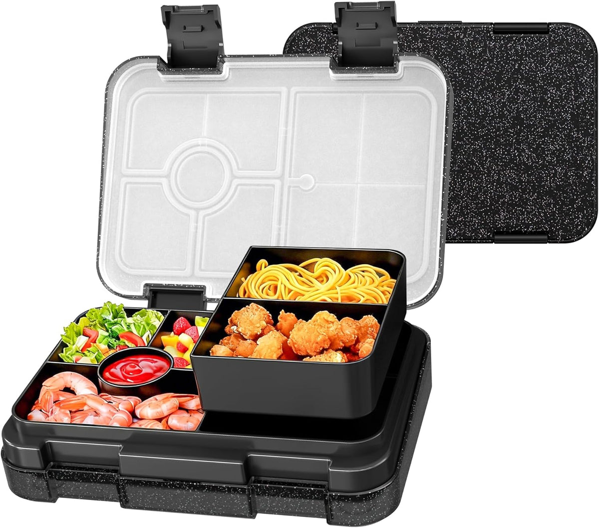 Bento Lunch Box for Kids, 6 Compartments BPA Free, Dishwasher Safe Back to School Snack Bento Lunch Containers Boxes, Ideal Portion Sizes for On-the-Go Meal, Ages 3+, School, Green Patterned