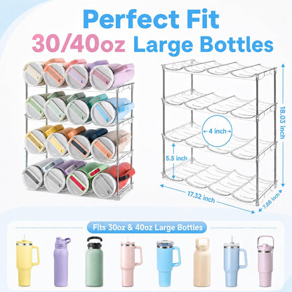 Water Bottle Organizer for Cabinet, Large Compartment Tumbler Organizer for Stanley 40oz Tumbler, Stackable Stanley Cup Organizer Holder for Cabinet, Kitchen Countertop Organization & Storage, 4 Pack
