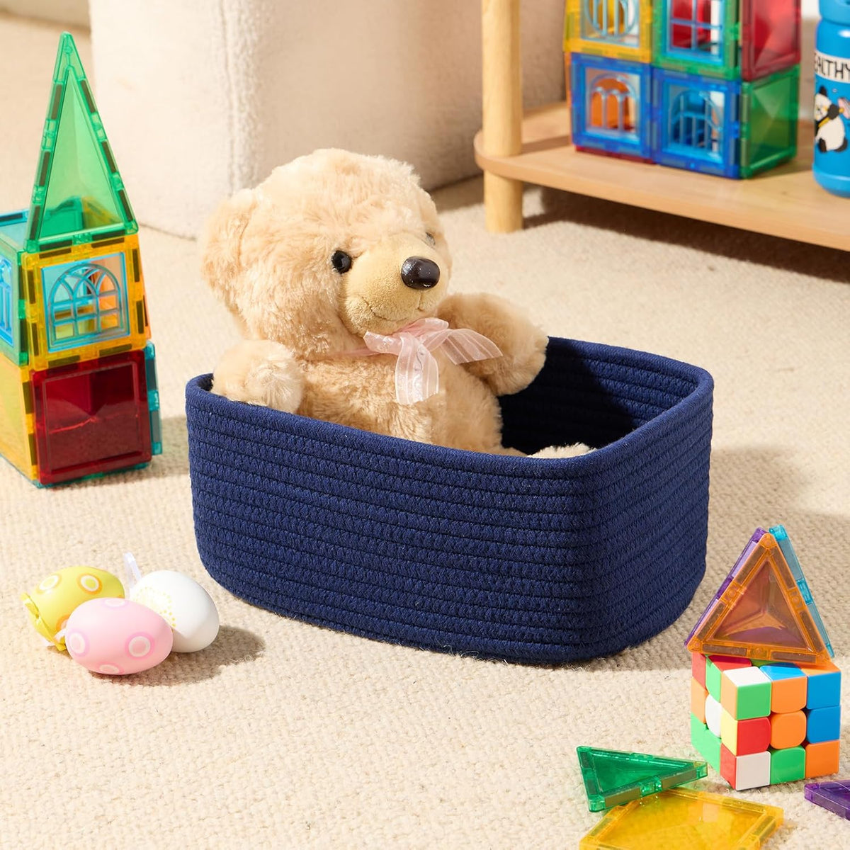 MiniArk Small Storage Baskets for Organizing | Closet Organizer Bins | Shelf Toy Basket | Woven Rope Baskets | Cube Decorative Box | Shallow Basket | L11.5xW7.5xH4.7| Brown